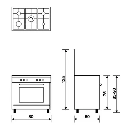 SE8612RI FS CUISINIERE GLEM GAZ SPECIALISTA 80*60CM INOX 5 F - 1