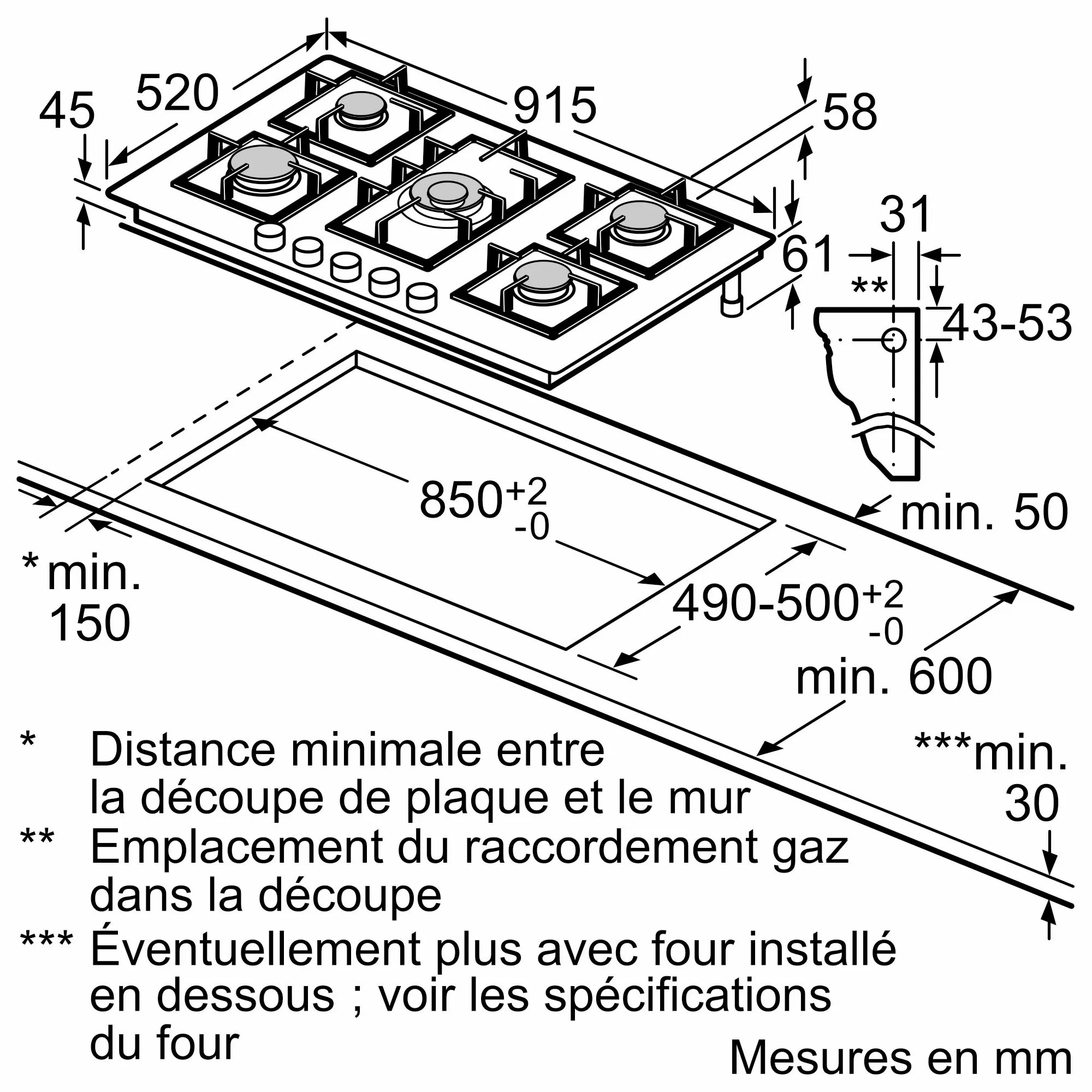 EP9A6QB90 PLAQUE SIEMENS A GAZ  92CM EN VERRE EP9A6QB90 - 7
