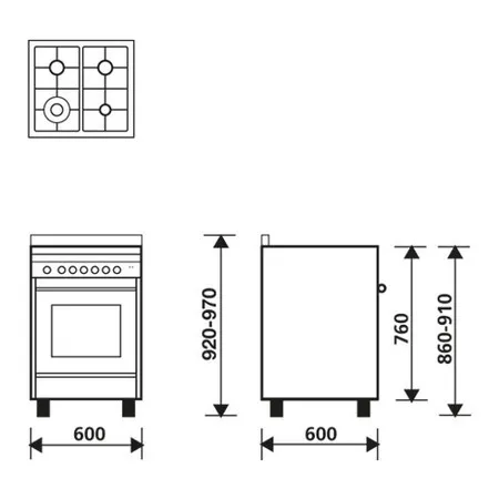 MQ6613RI CUISINIERE GLEM GAZ MATRIX 60*60 INOX 4 FEUX - 1