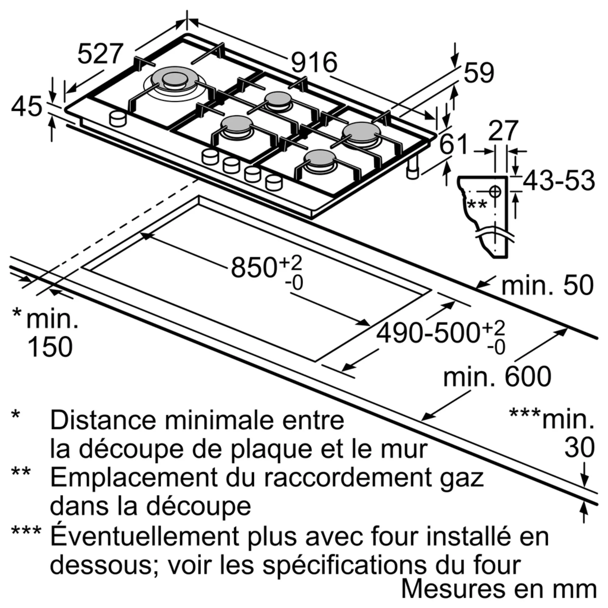 PRS9A6D70 PLAQUE BOSCH 90 CM VERRE 5 FEUX FONTE Série 8 - 6