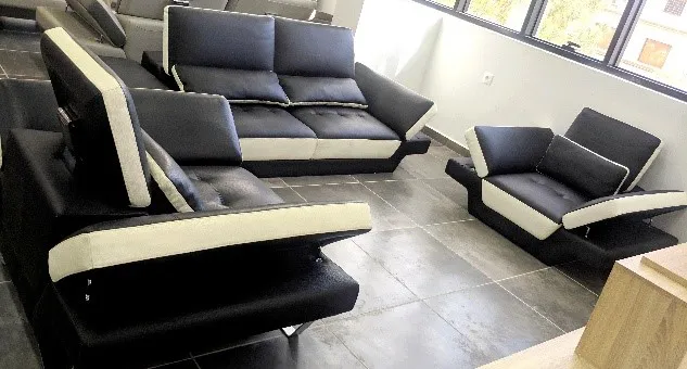 ELISHL-06 SALON EN CUIRE 5 PLACES 1+1+3 ELIS NOIR /BLANC - 0