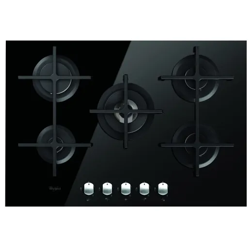 AKT8000/NB PLAQUE WHIRPOOL Gaz 5 Feux 75cm ENC Verre - 0