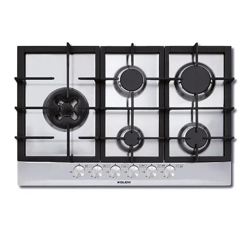 GT851HIX PLAQUE GLEM 75CM INOX 5FEUX FONTE DOUBLE COURONNE  - 0