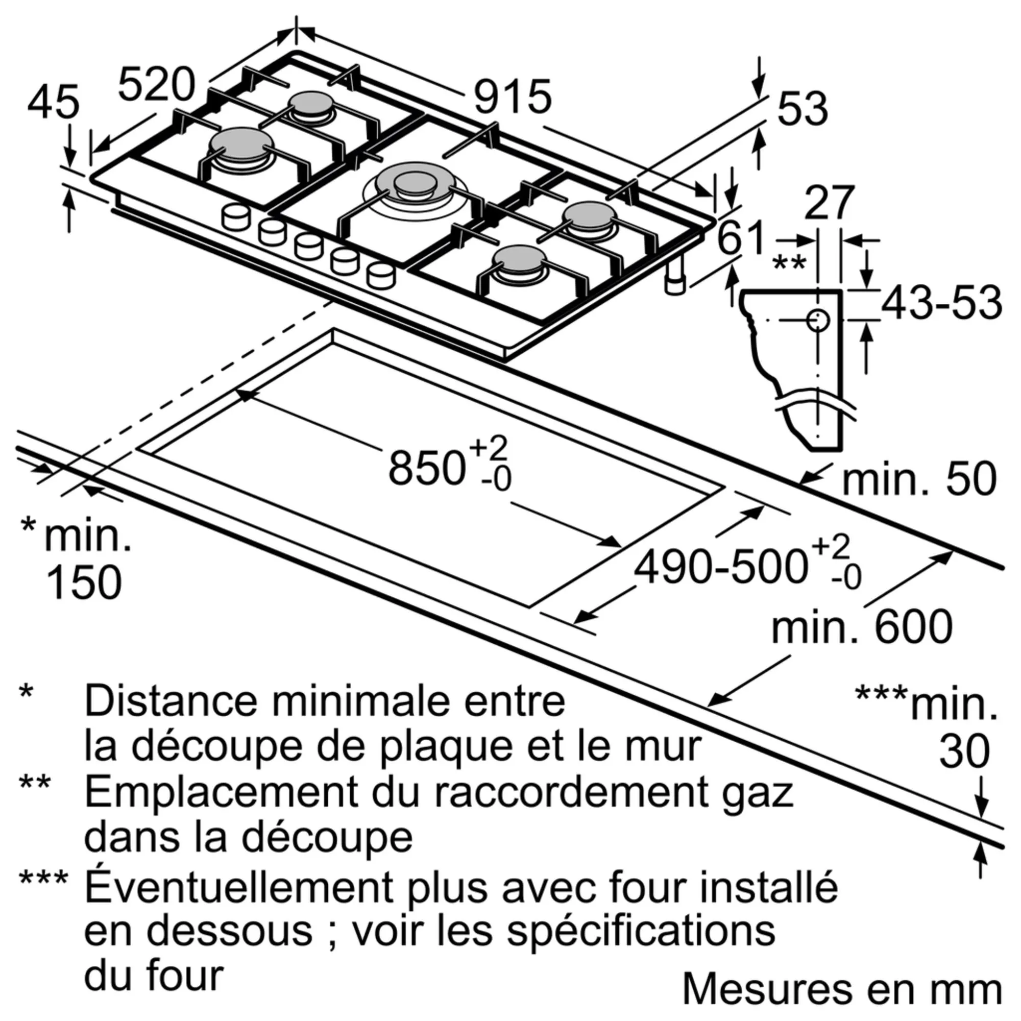 PCR9A5B90 PLAQUE BOSCH 90 CM INOX 5 FEUX FONTE FLAMESELECT - 6