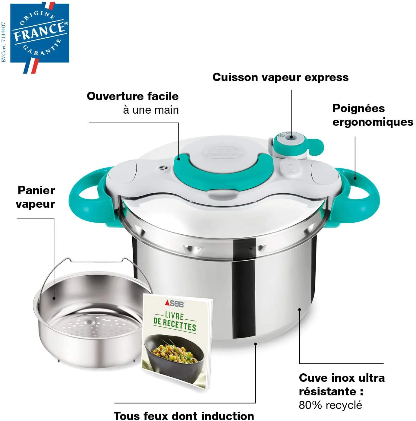 P4620616 Cocotte Minute SEB Clipso Easy 4.5L Inox/Bleu - 1