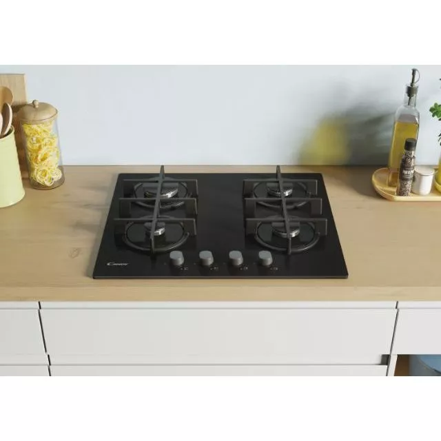 CVG6B PLAQUE CANDY 4 FEUX 60 CM FONTE VERRE NOIR TREMPE - 1