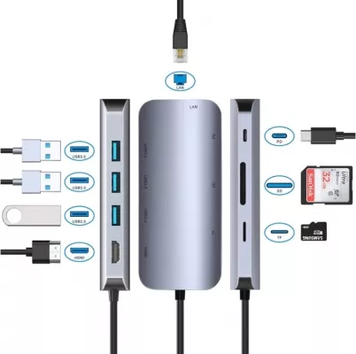 Dock_8_1 Docking Type-C 8 en 1 - HDMI 4k, USB 3, Réseau - 2