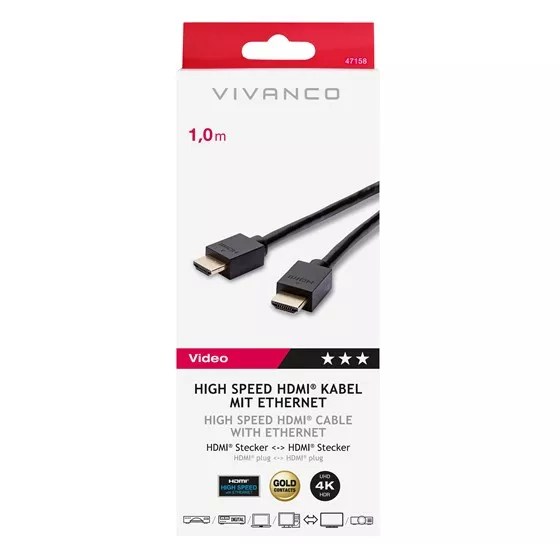 47158 Cable HDMI VIVANCO Video 3* 1.0m 2.0 4k - 47158 - 0