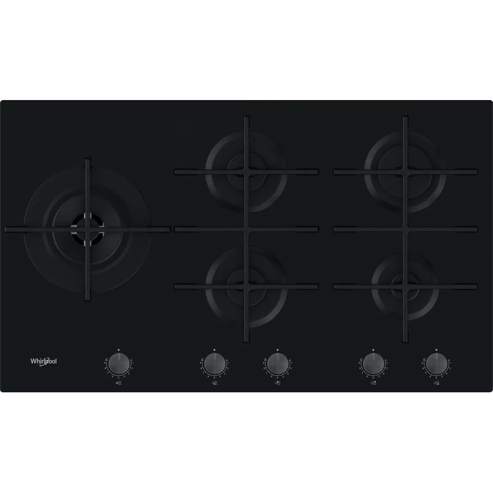 GOWL928/NB PLAQUE WHIRLPOOL 90CM EN VERRE 5 FEUX GAZ FONTE - 1