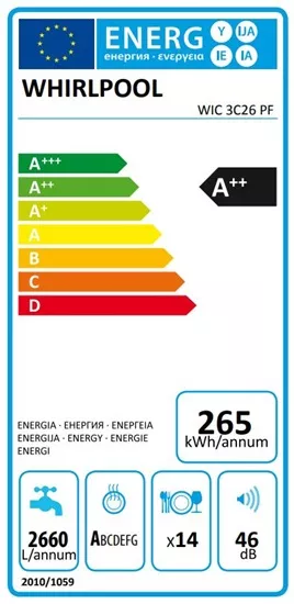 WIC3C26PF LAVE VAISSELLE WHIRLPOOL INTEGRABLE 14 COUVERTS - 9