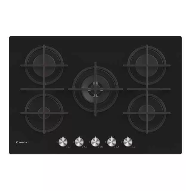 CVG74WPB PLAQUE CANDY 5 FEUX GAZ 75cm VERRE TREMPE NOIR - 0