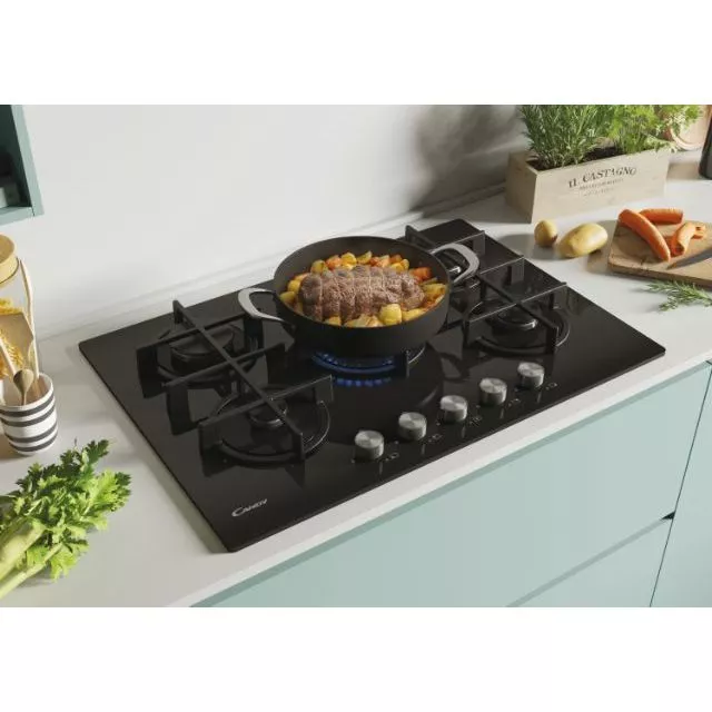 CVG74WPB PLAQUE CANDY 5 FEUX GAZ 75cm VERRE TREMPE NOIR - 1