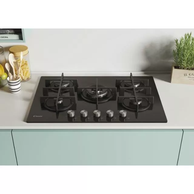 CVG74WPB PLAQUE CANDY 5 FEUX GAZ 75cm VERRE TREMPE NOIR - 3