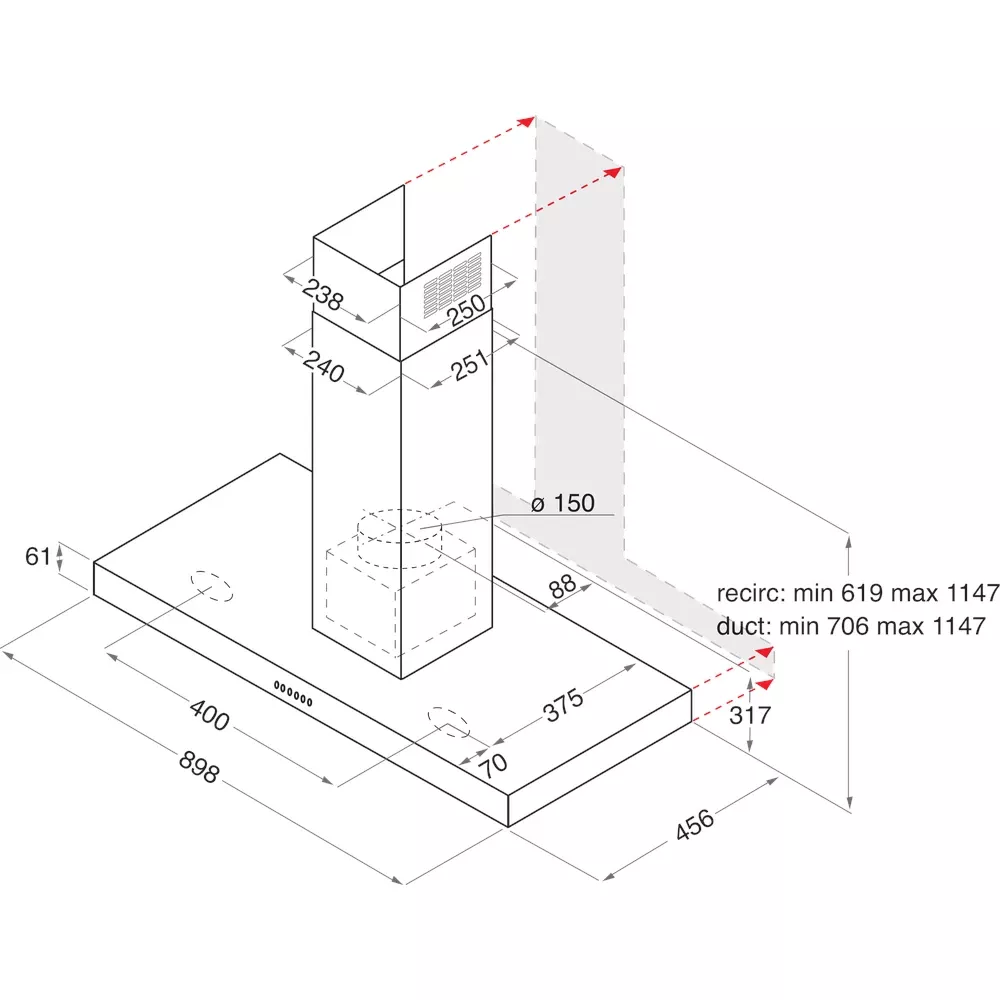 AHBS9.7FLTIX HOTTE ARISTON CHEMINÉE 90CM INOX FINITION EN VERRE - 1