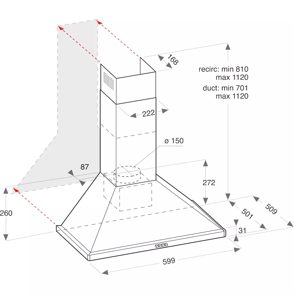 AHPN6.4FLMX HOTTE ARISTON PYRAMIDE INOX 60CM 416 m3/h - 1