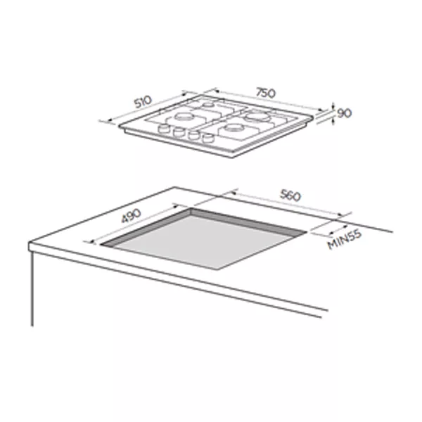 75GQ095 PLAQUE 5 FEUX VERRE TREMPE 75CM MIDEA MTD25 5F - 1