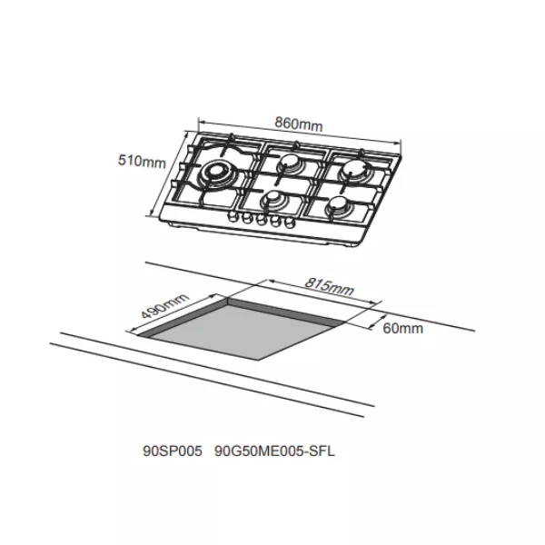90SP005 PLAQUE  5 FEUX INOX MIDEA 90CM MTD43 - 2
