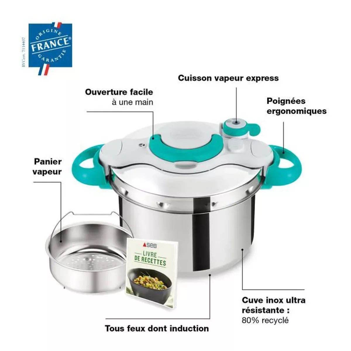 P4624816 COCOTTE SEB CLIOSO MINUT EASY AUTUCUISSEUR 7.5L - 1