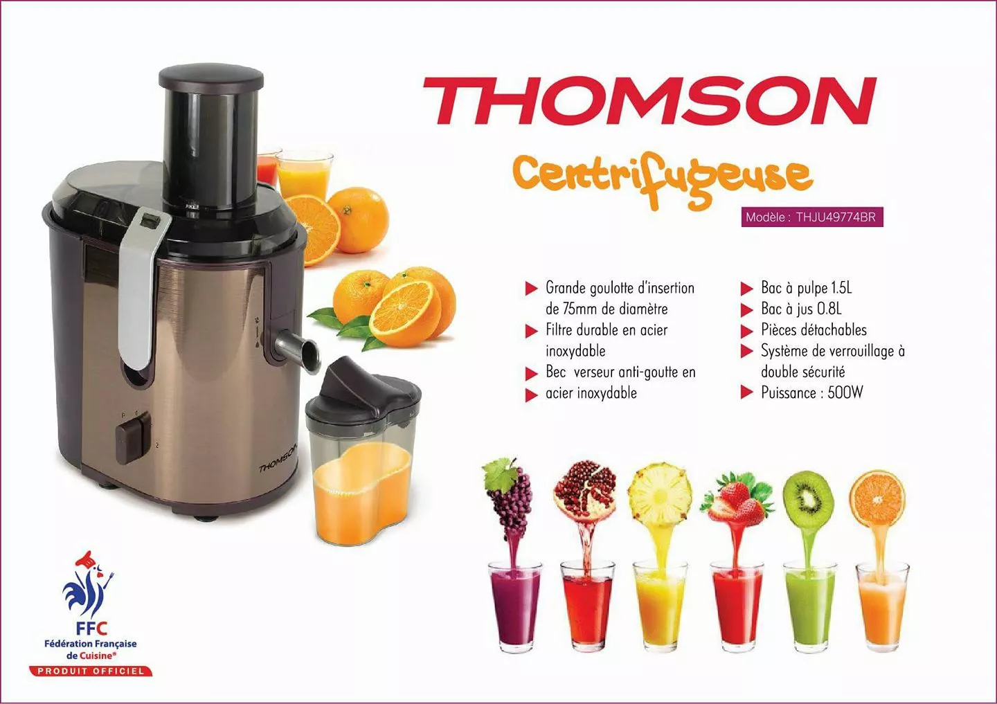 THJU49774BR CENTRIFUGEUSE THOMSON 500w inox - 1