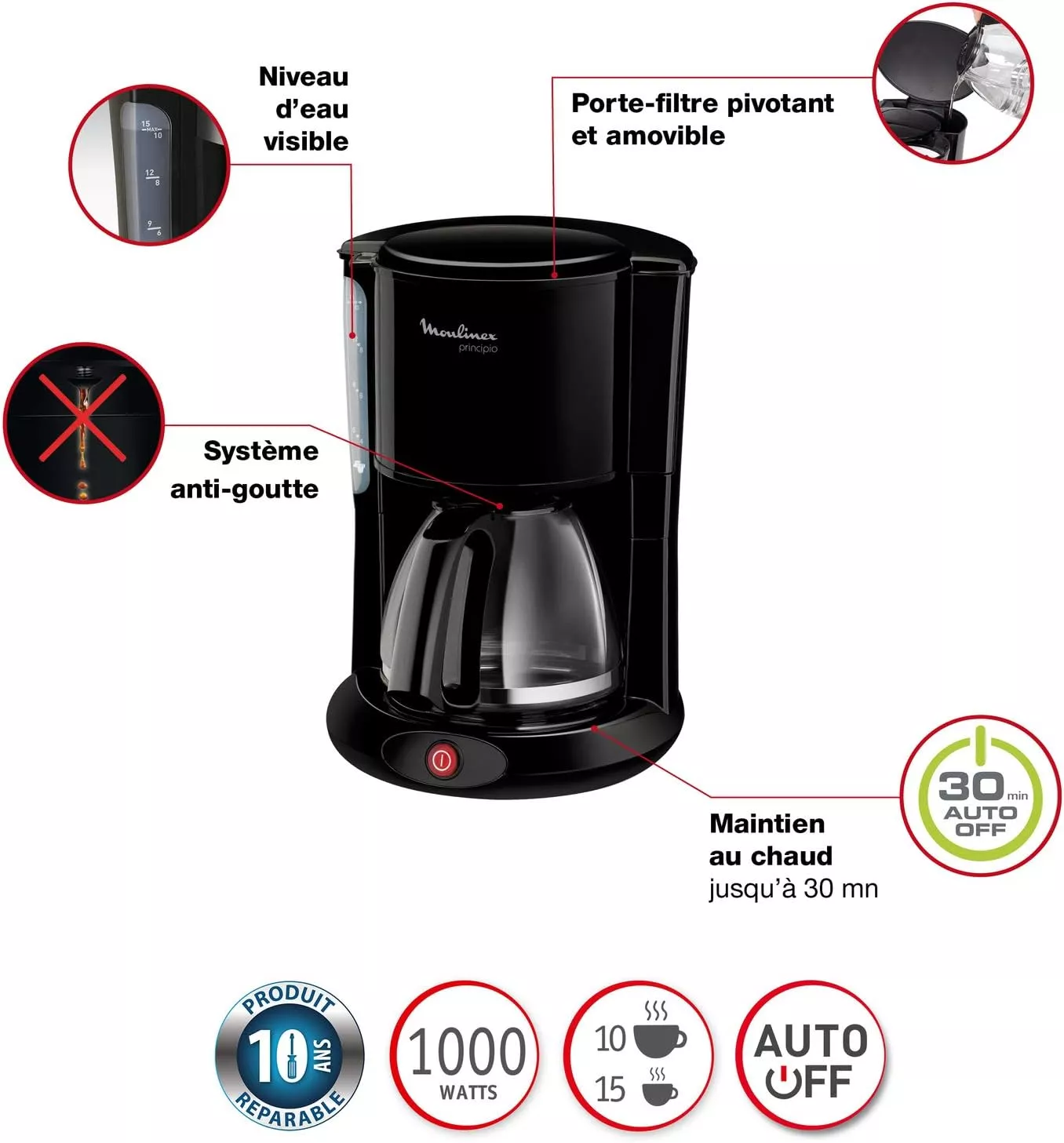 FG260811 CAFETIÈRE FILTRE MOULINEX PRINCIPIO NOIR - 2