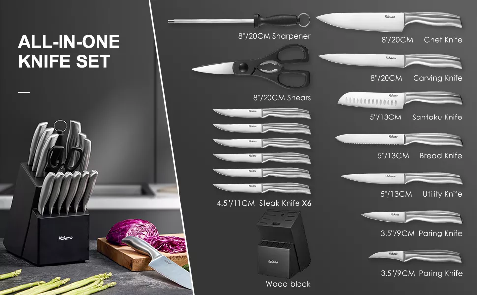 KF-H8002 SERIE DE COUTEAUX DEIK 16 PIECES INOX AVEC SUPPORT - 1