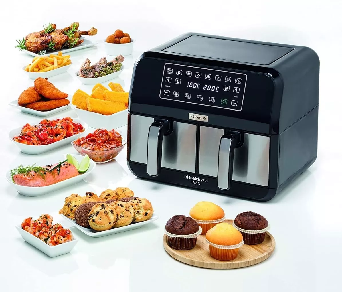 HFM75.000MB friteuse air fryer kenwood INOX 8L(4L/4L) deux Bag - 2