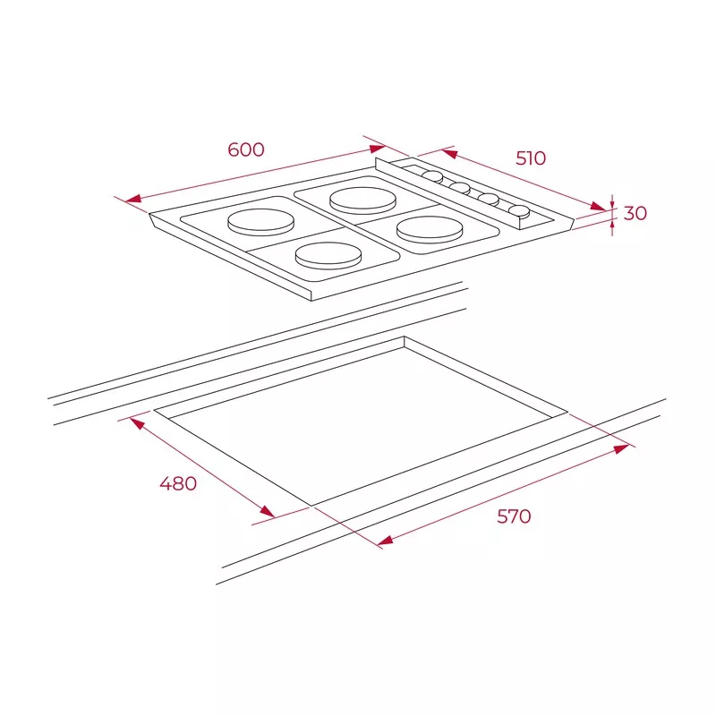 E/60.34GALNTBINX PLAQUE TEKA 4 FEUX 60cm INOX - 1