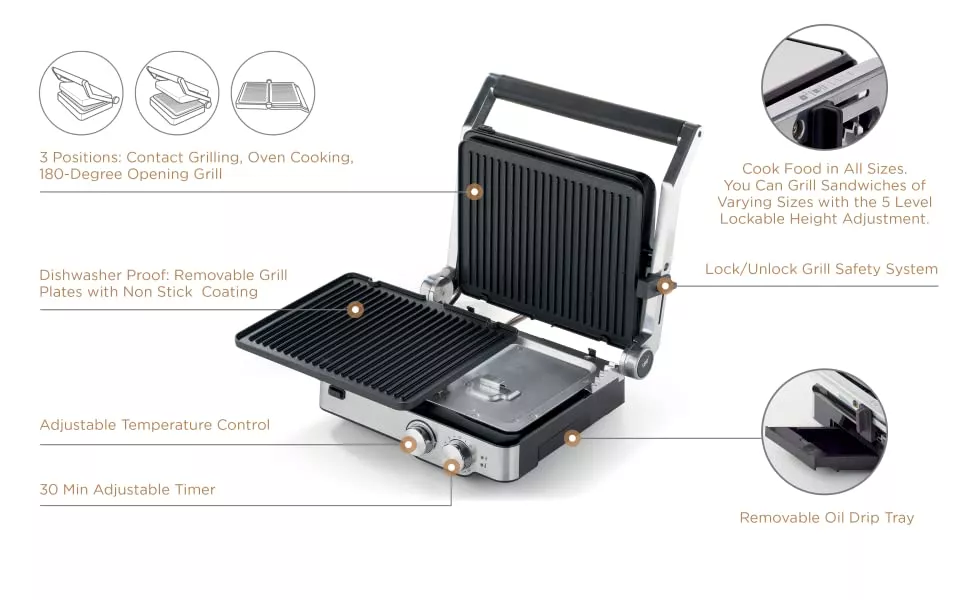 HGM80.000SS grill viande kenwood (paninier) 2000W 180 degrés - 7