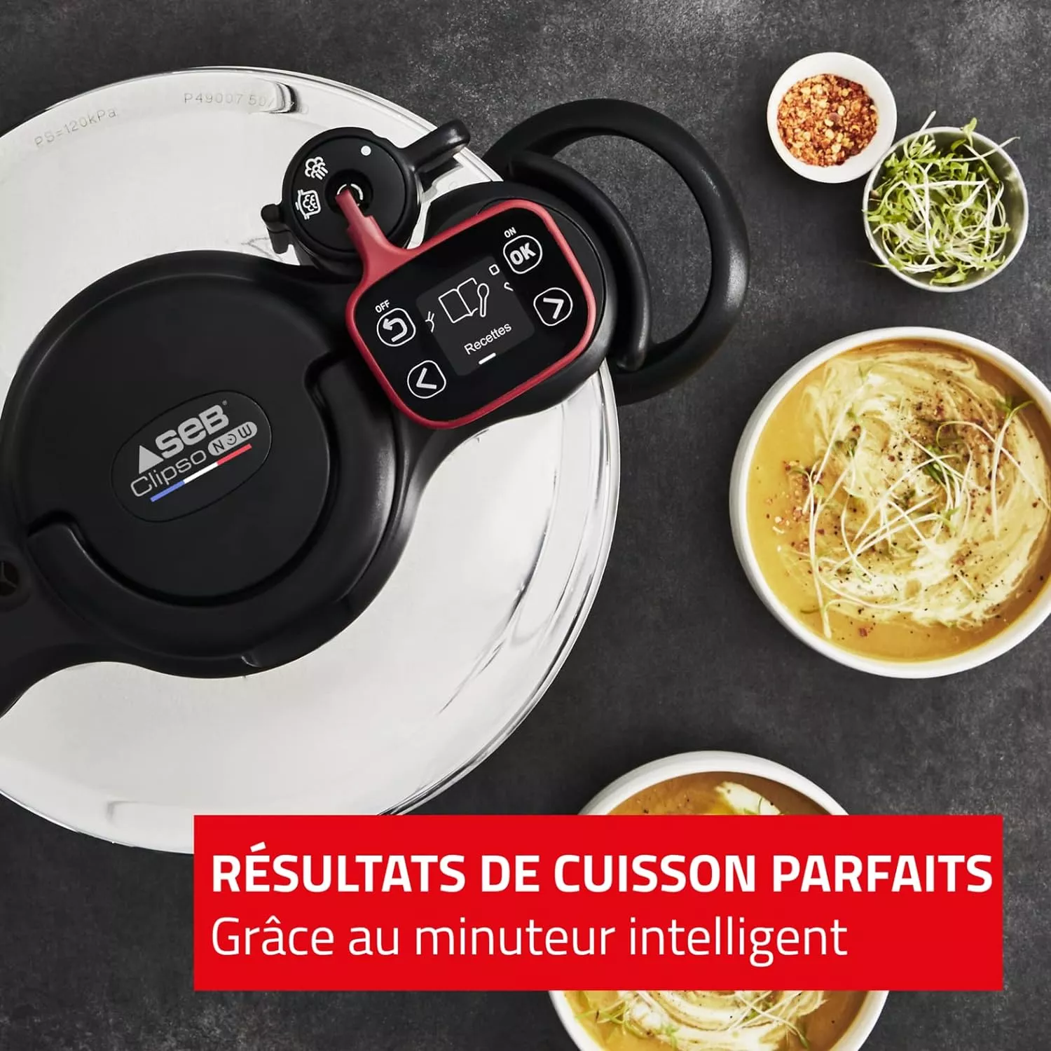 P4900750 cocotte clipso NOW + 6L rouge Minuteur intelligent - 2