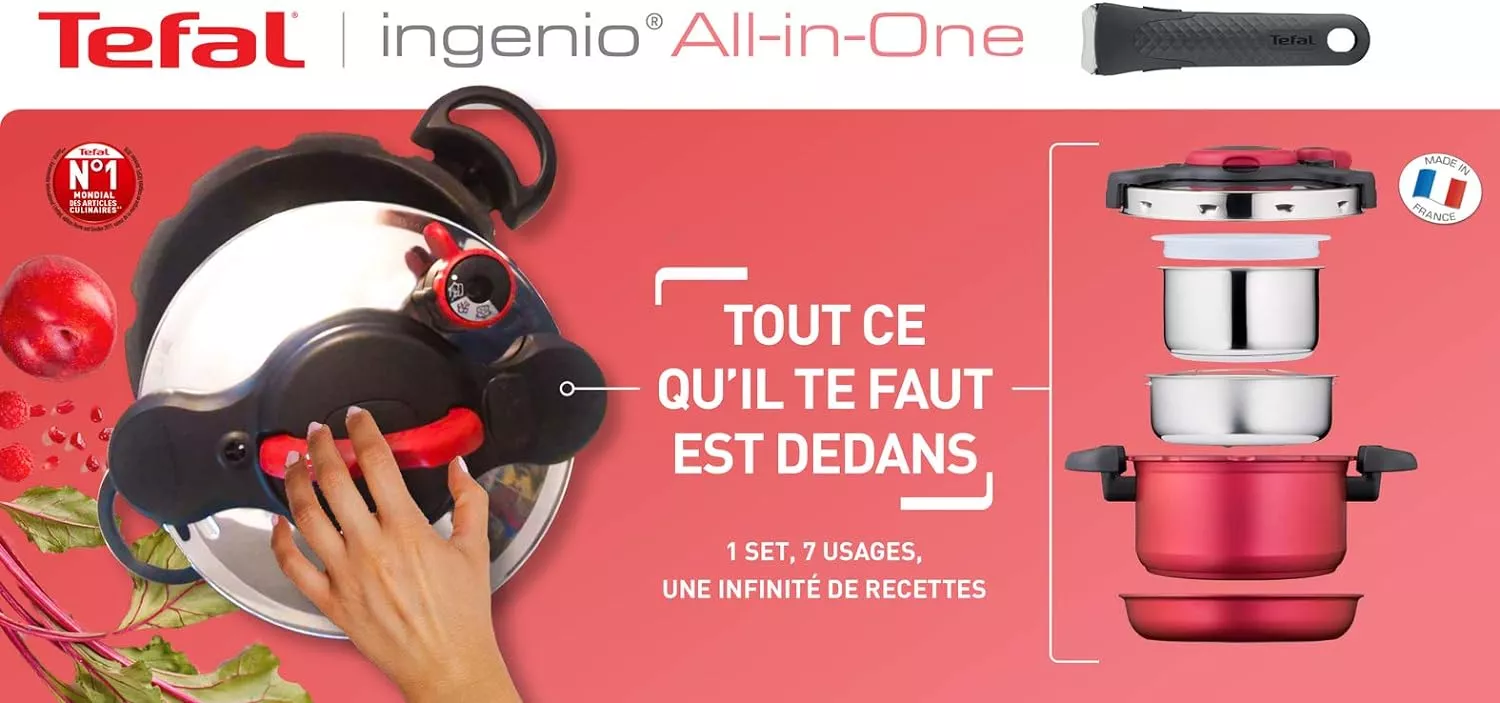 P4704200 cocotte  TEFAL Duo 4L All in one rouge - 3