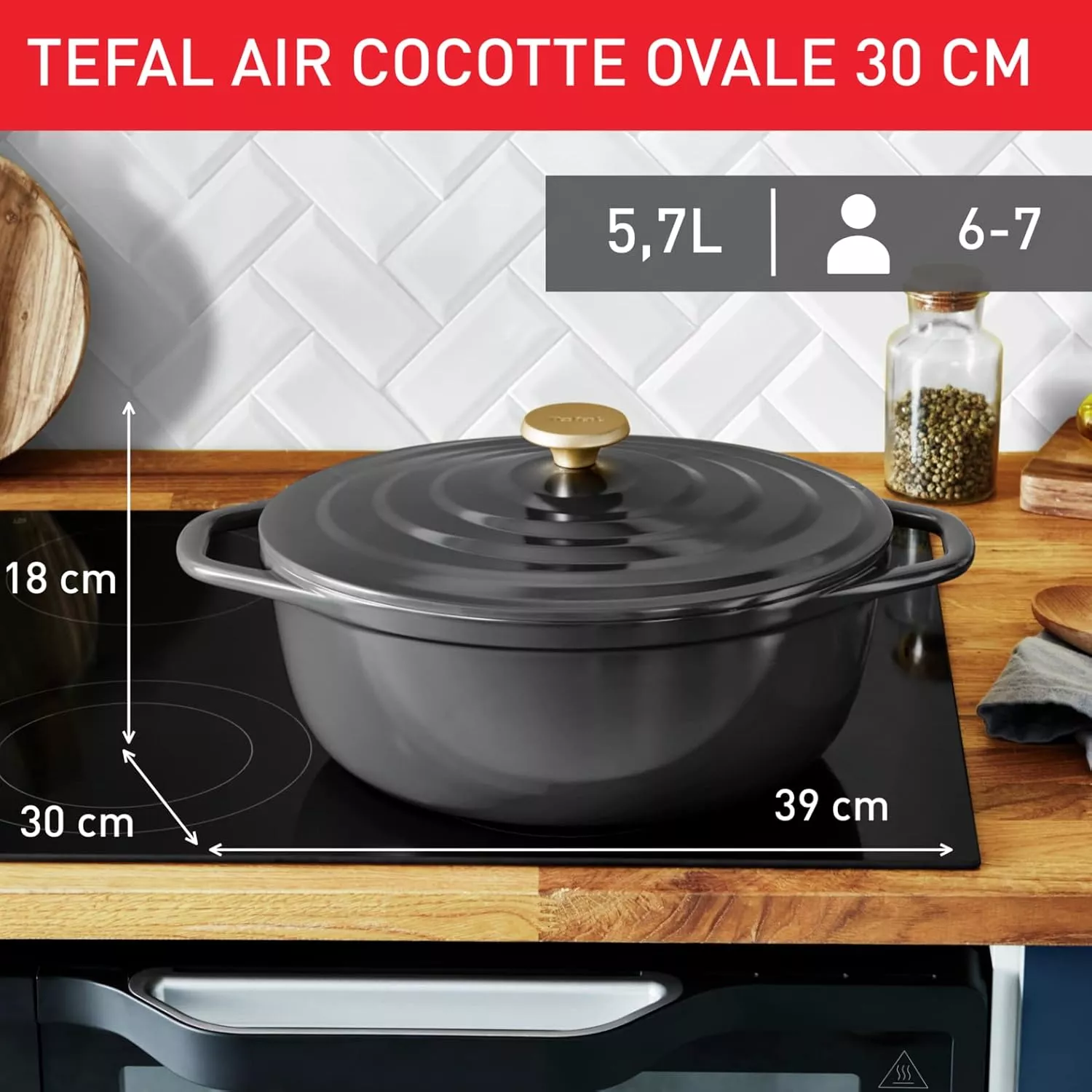 E2558904 Tefal Air Cocotte / faitout Ovale 30CM Fonte - 6