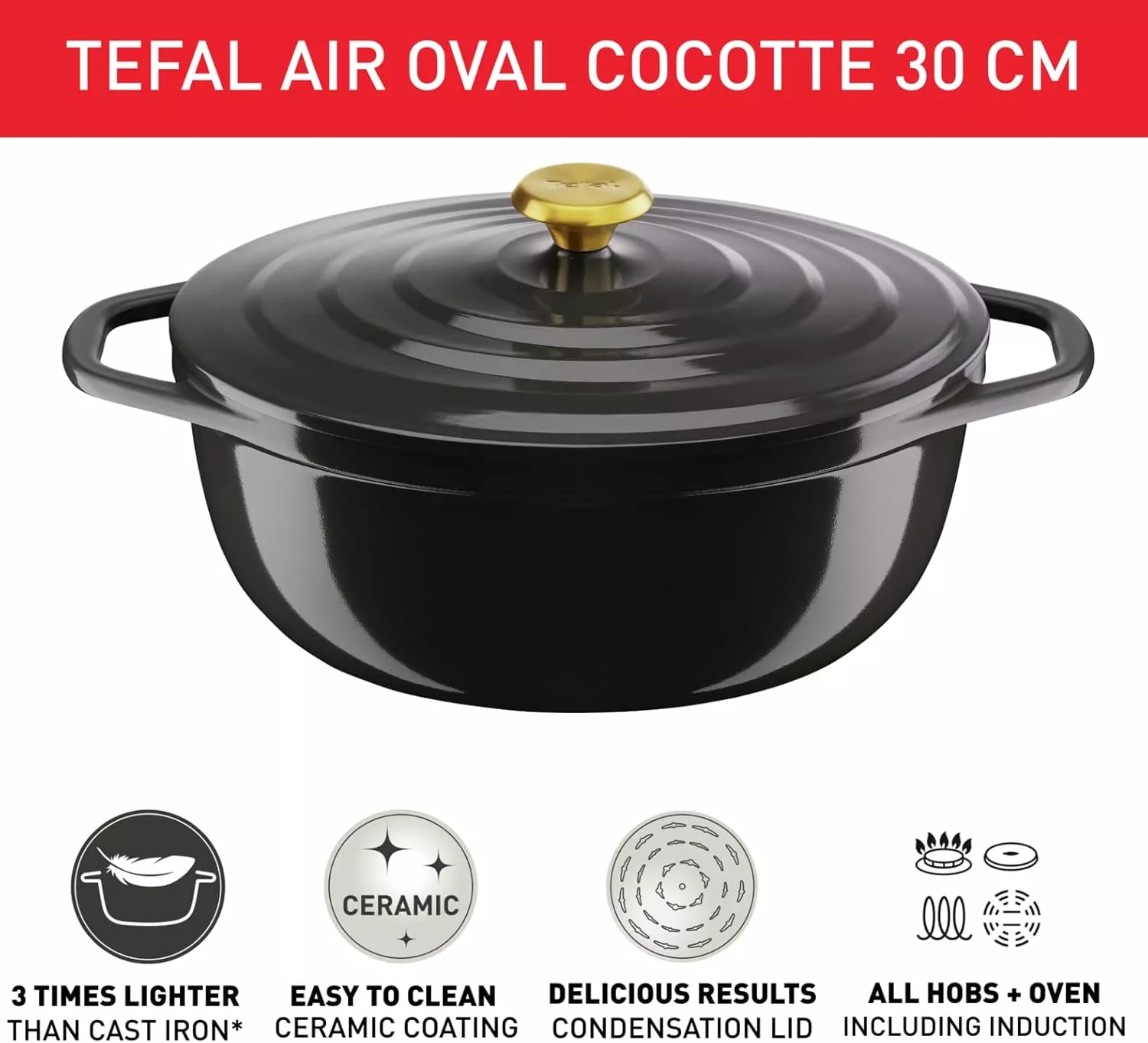 E2558904 Tefal Air Cocotte / faitout Ovale 30CM Fonte - 4