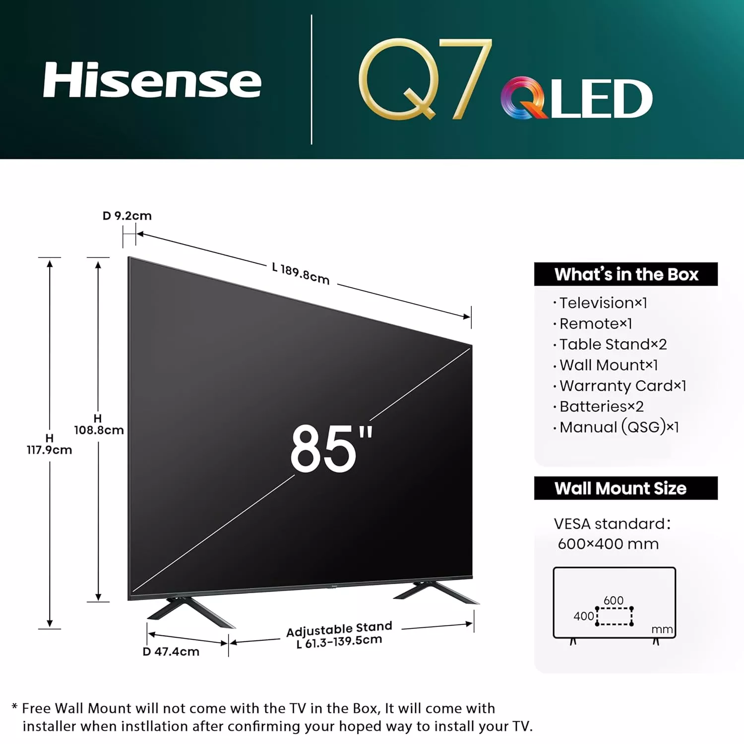 85Q7N TELEVISEUR HISENSE 85 QLED SERIE Q8 - 12