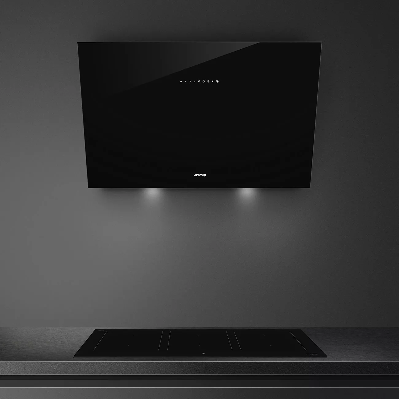 KV394N HOTTE SMEG 90CM décorative inclinée Verre Noir - 2