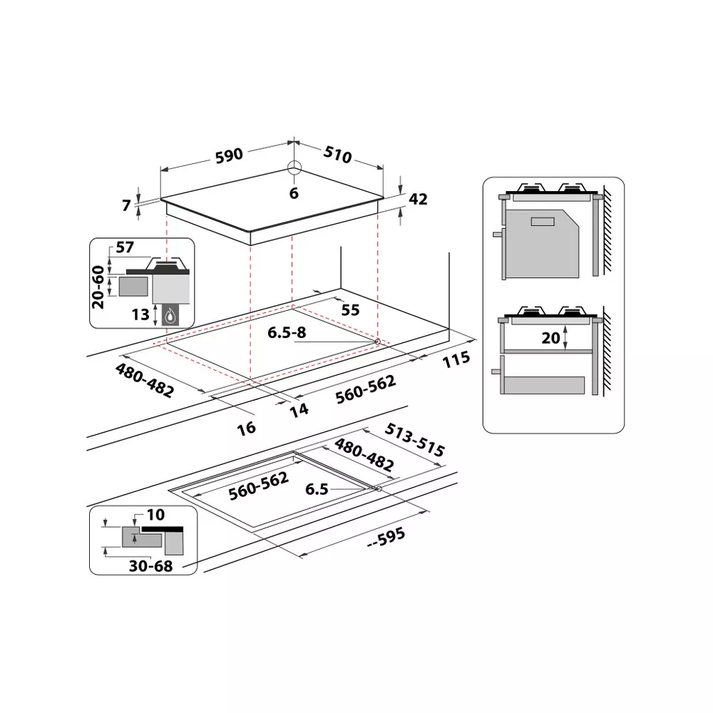 GOR615/NB PLAQUE WHIRLPOOL 60cm 4F gaz - 5