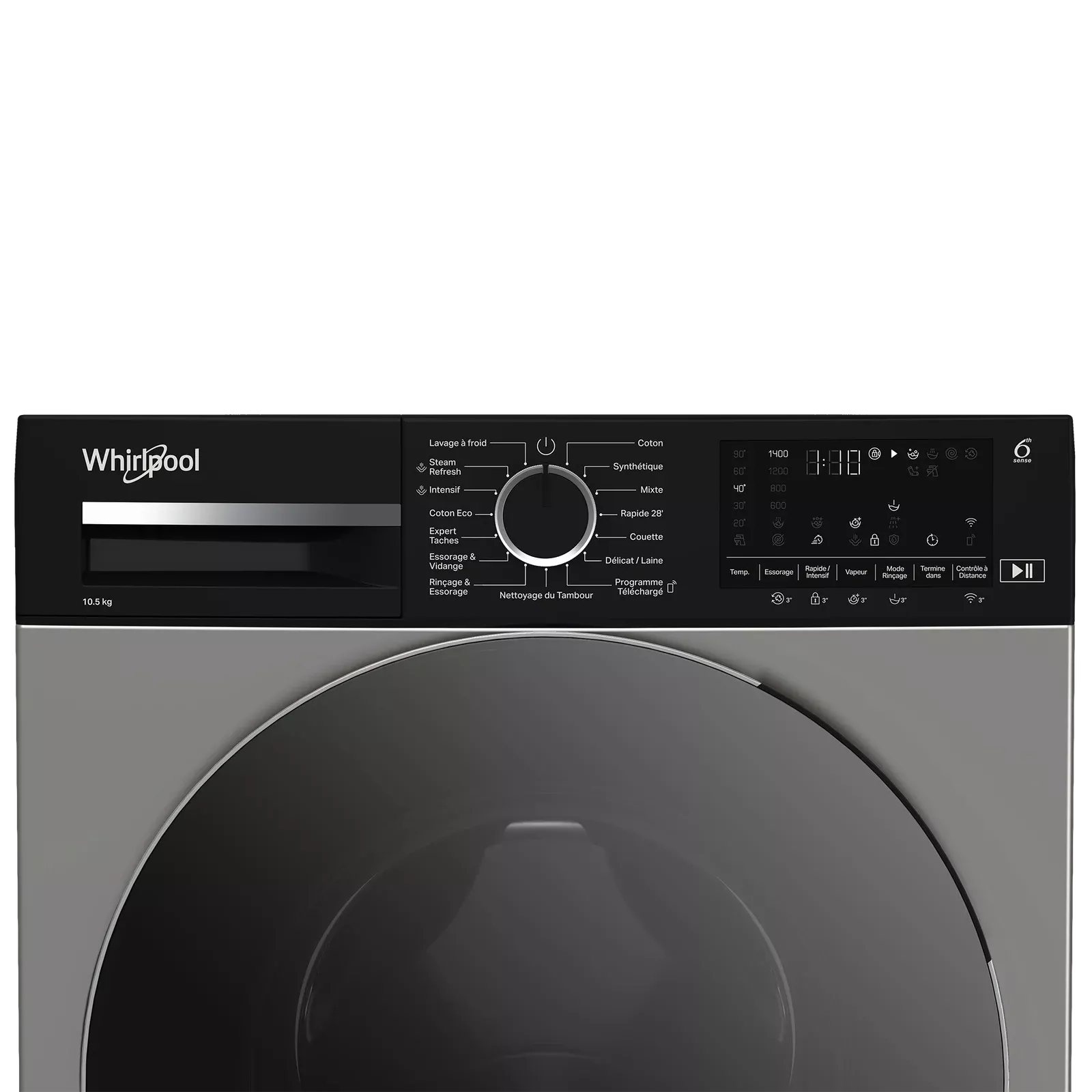 WFLG105143S Machine a laver Whirlpool 6 sense 10.5KG Inox Noir - 3