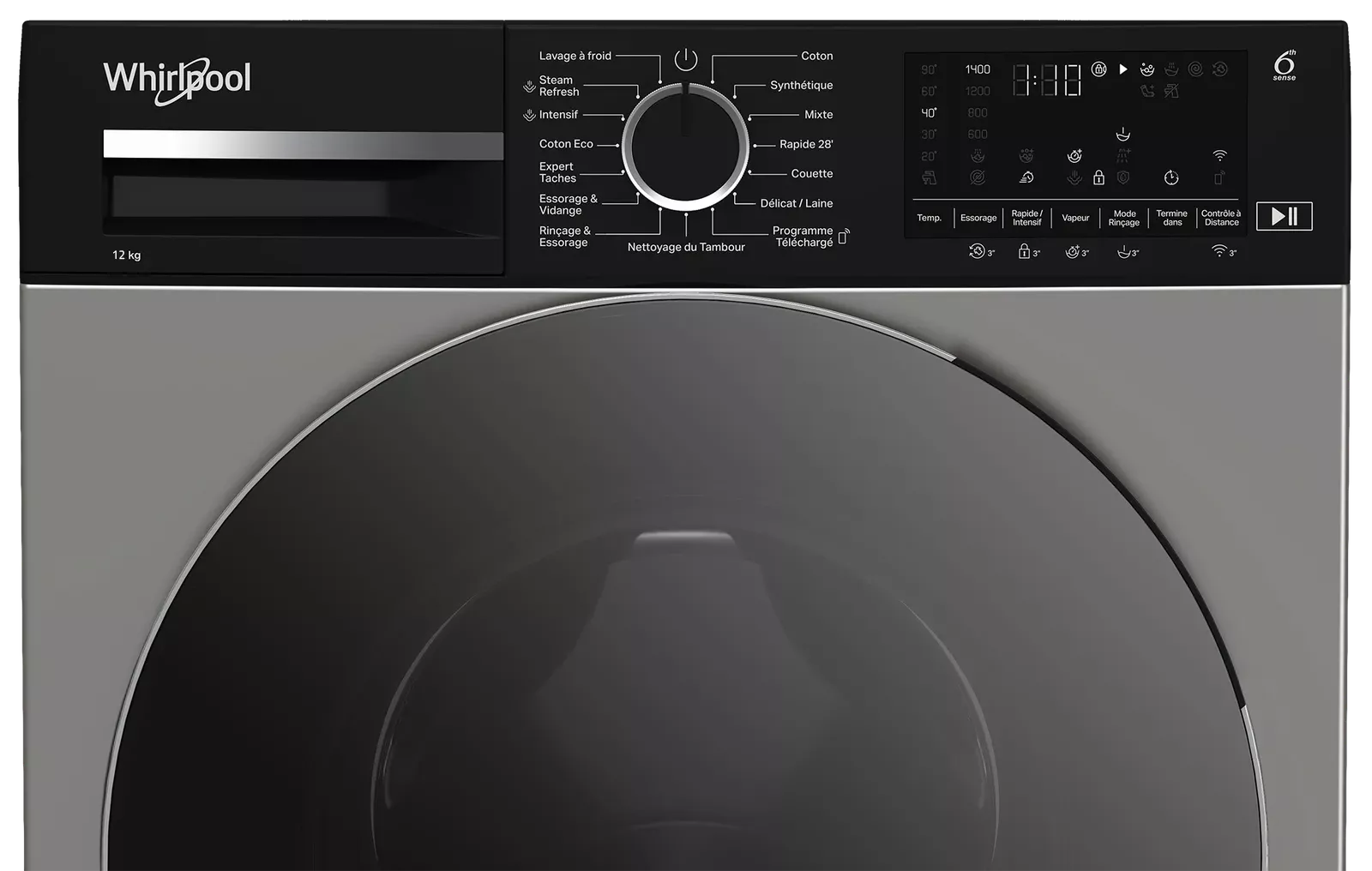 WFLG12143S Machine a laver Whirlpool 6 sense 12KG Inox Noir - 3