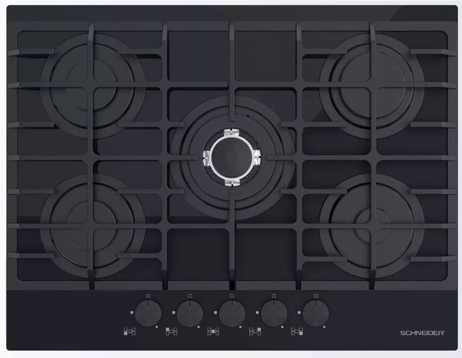 SCTG70VGBL Plaque Schneider 70cm Gaz 5 Feux Sabaf Verre - 0