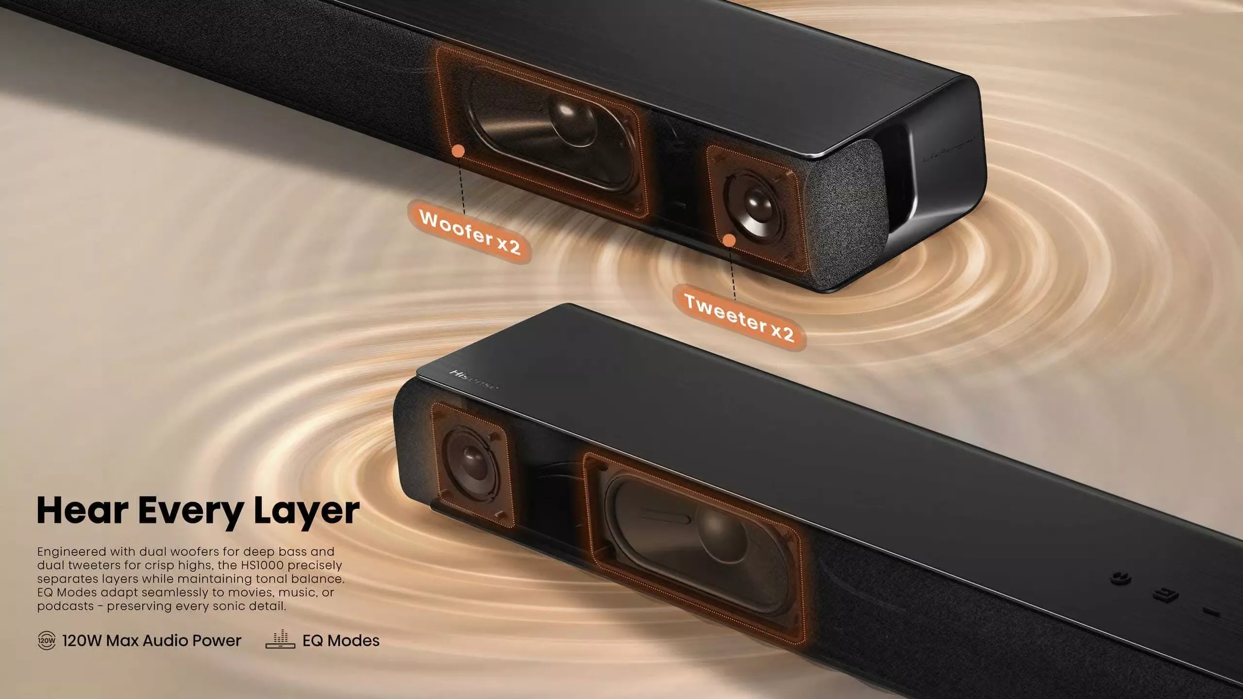 HS1000 Barre de Son Hisense HS1000 2.1 CH 120W Max BT5.3 - 5