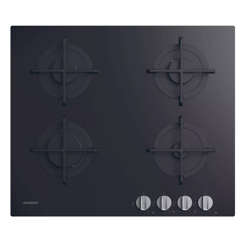 RVG6BALG Plaque Rosières 4Feux 60 Black Glass Grilles Fonte - 0