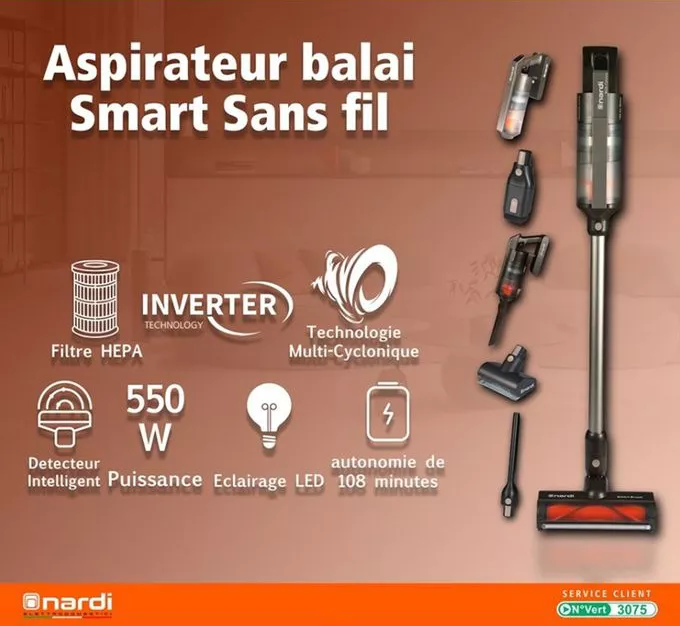 NAS55B10 Aspirateur balai sans fil Nardi 550W Autonomie 60 - 7