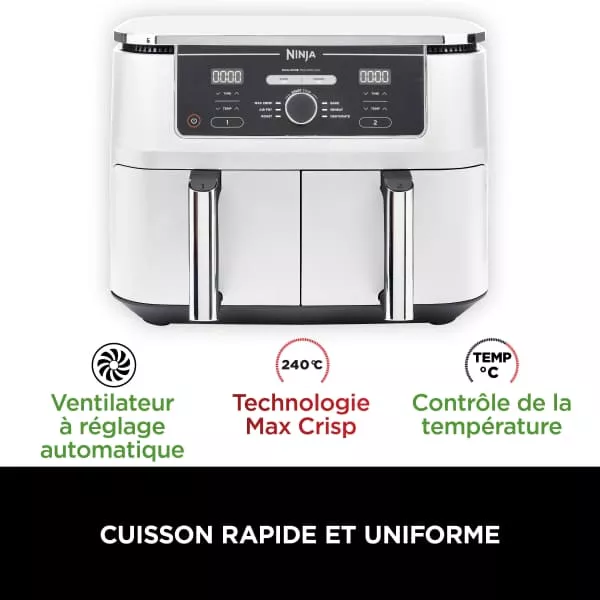 AF400EUWH Friteuse Air Fryer Ninja Double Bac XL 9.5L 6en1 - 6
