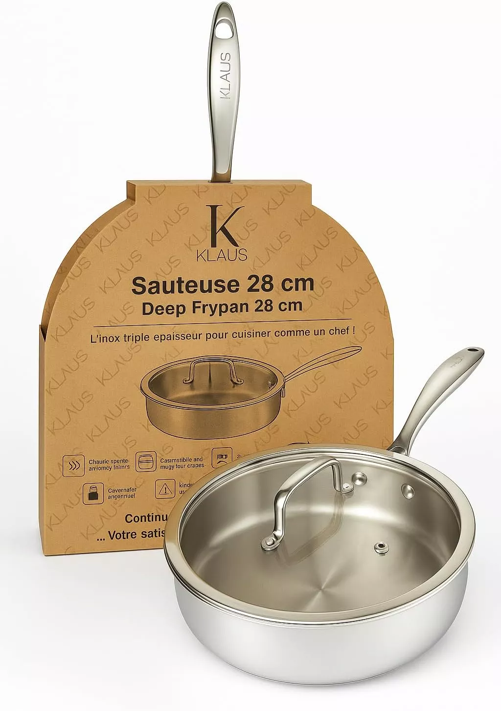 5880195 Sauteuse KLAUS Inox 28cm avec Couvercle Verre - 6