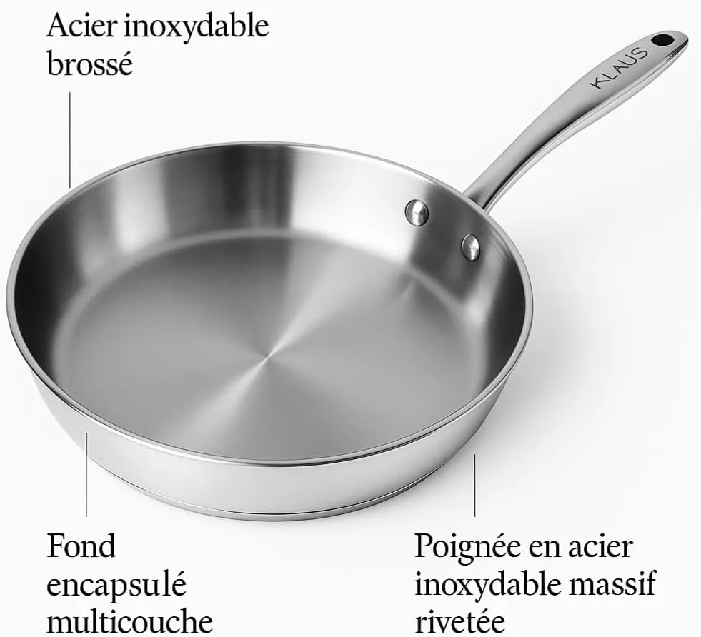 5880195 Sauteuse KLAUS Inox 28cm avec Couvercle Verre - 5