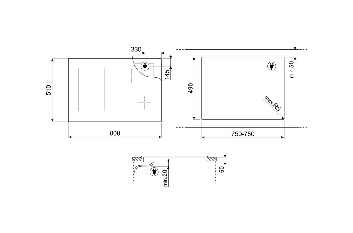 SIM1864DGPB3 Plaque induction SMEG Linea 80cm 6 zones - 4