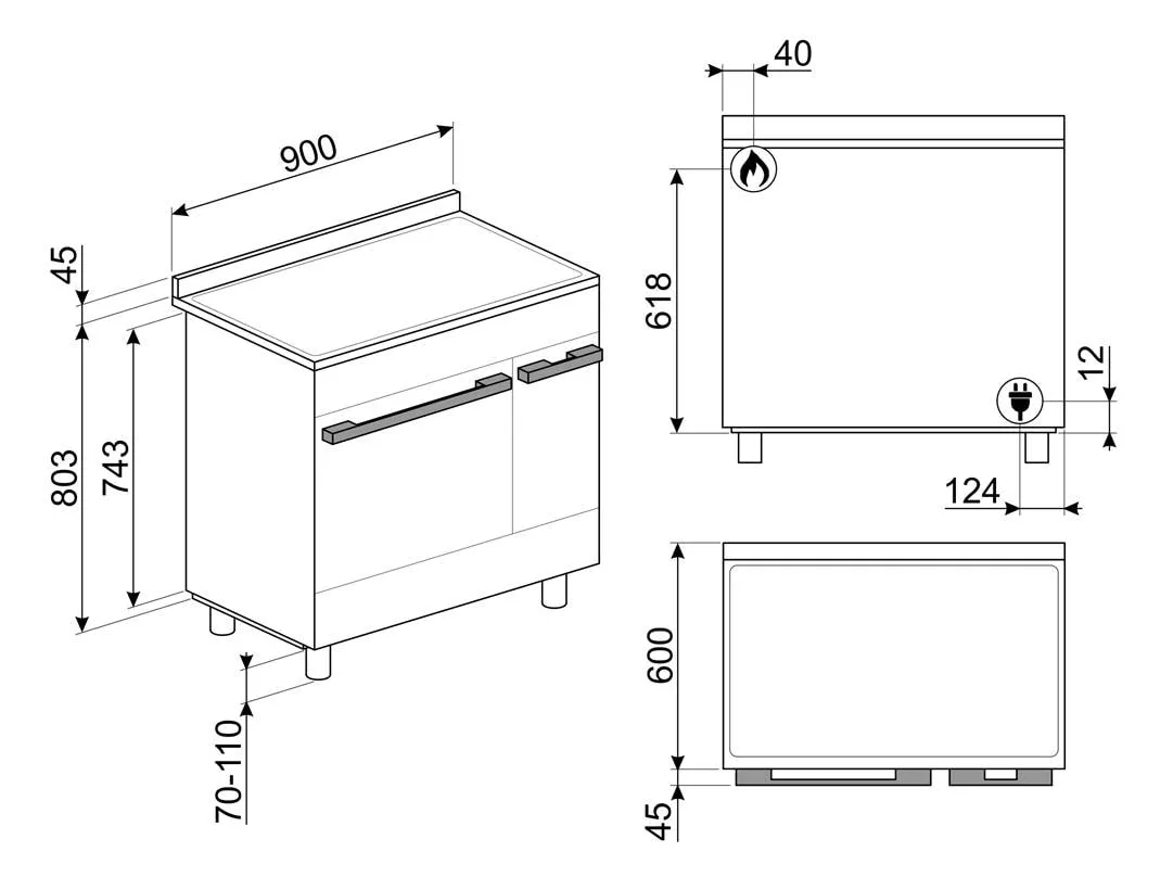 CPF92GMBL Cuisinière Piano SMEG Portofino 90cm Noir 2 fours - 1