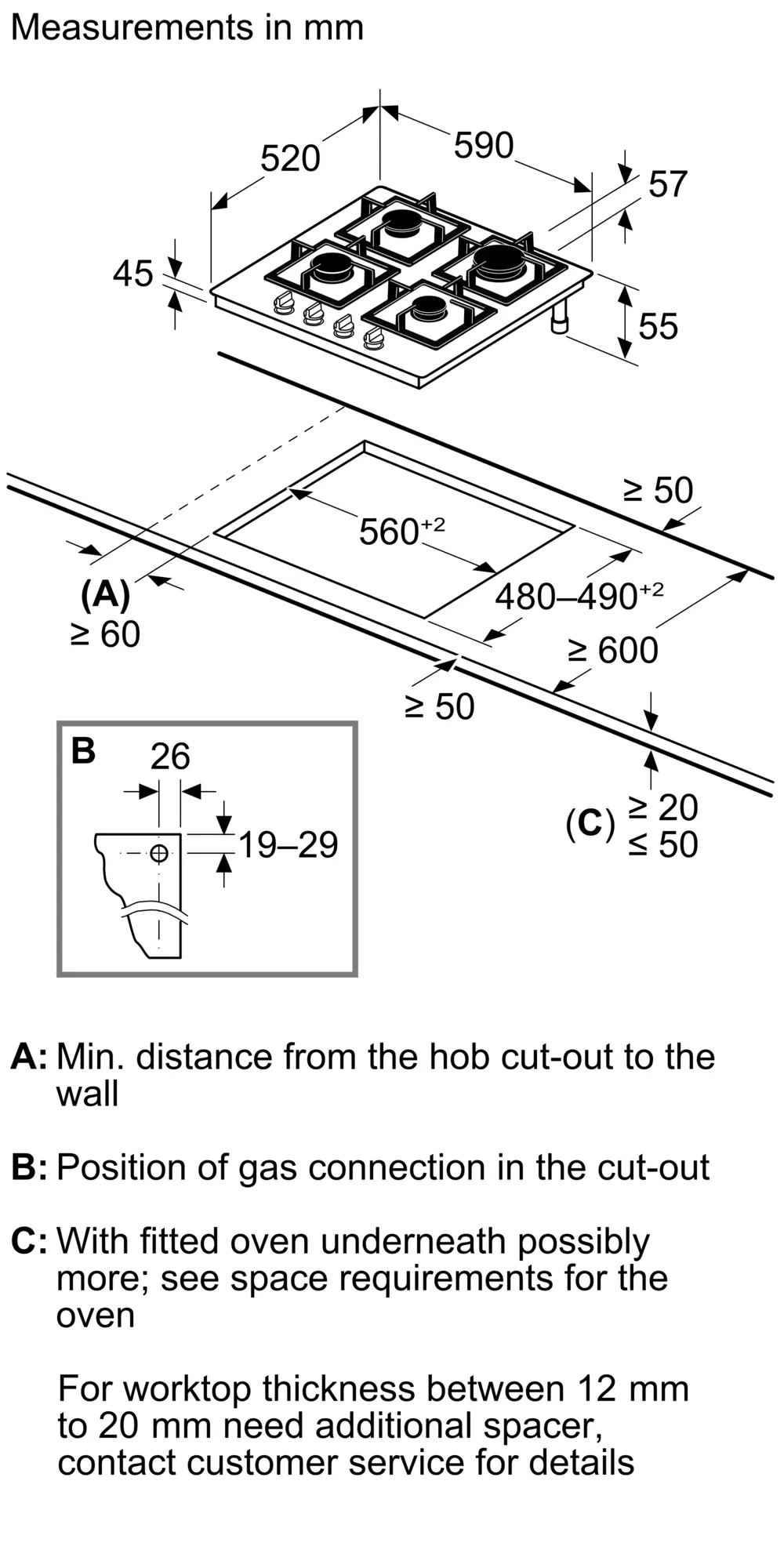 PNP6BK40 Plaque de Cuisson Gaz Bosch 60cm Verre Trempé Noir - 8