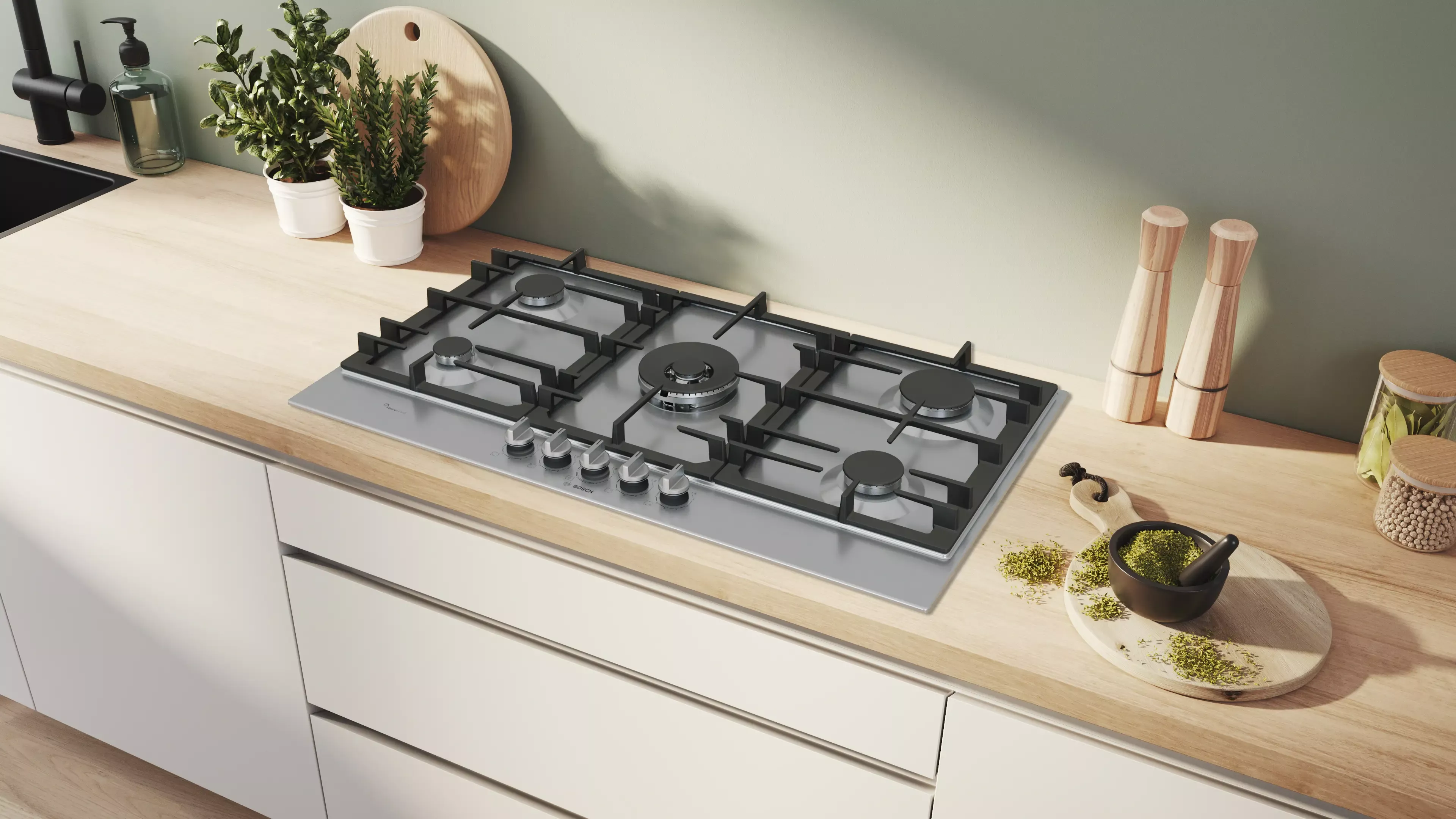 PCR9A5I90 Plaque gaz Bosch 5 feux 90 cm Série 6  Inox - 3