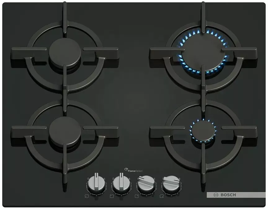 PPP6A6I10 Plaque gaz Bosch 4 feux 60 cm Série 6 Verre noir - 0