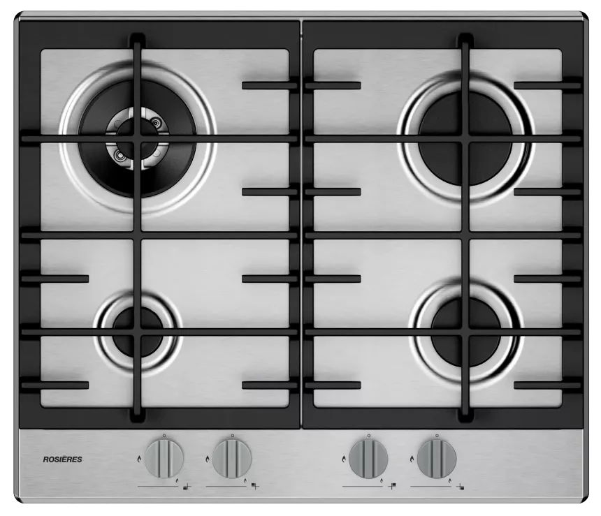 RHG6BR4K3X Plaque de cuisson gaz Rosières 60cm 4Feux Wok Inox - 0